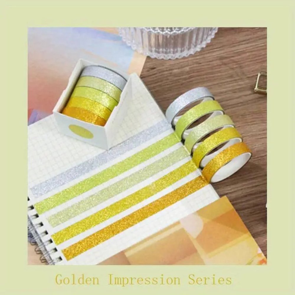 NEW Set of 6 - 5 Rolls Boxed Glitter Powder Glitter Shimmer Washi Tape - Variety - Picture 8 of 10